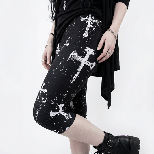 Capri Leggings - Distressed Cross Symbols