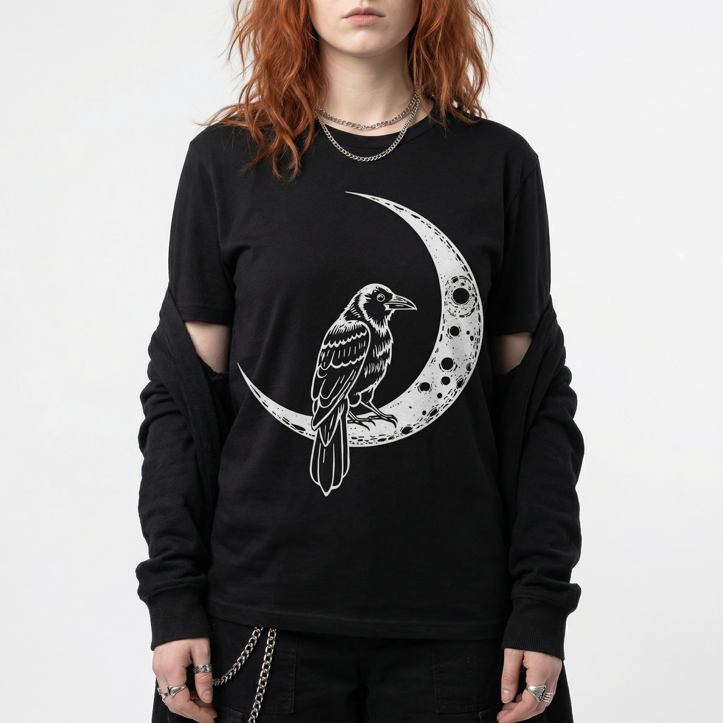 Crow on Crescent Moon T-Shirt
