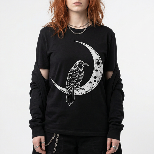 Crow on Crescent Moon T-Shirt