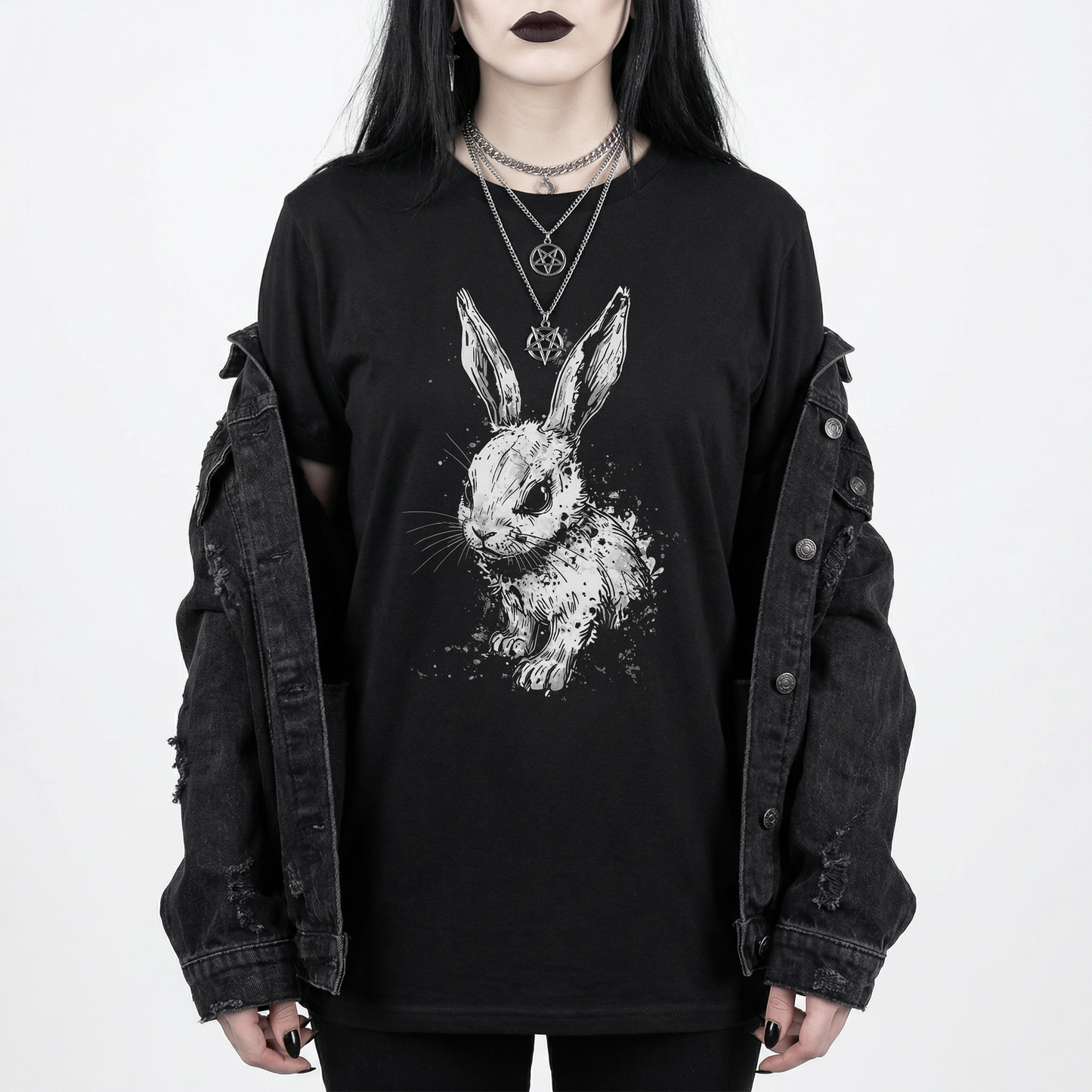 Distressed Rabbit T-Shirt – Gothic Animal Illustration Tee
