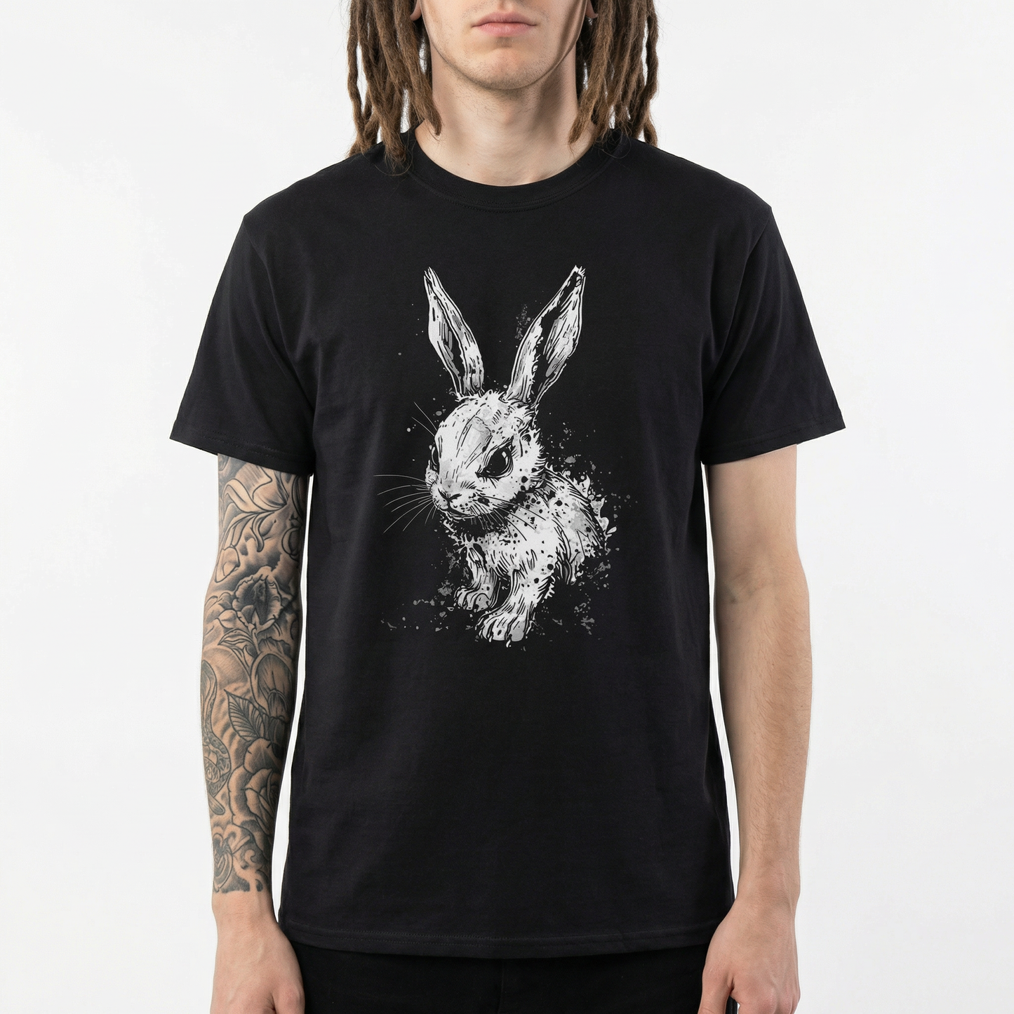 Distressed Rabbit T-Shirt – Gothic Animal Illustration Tee