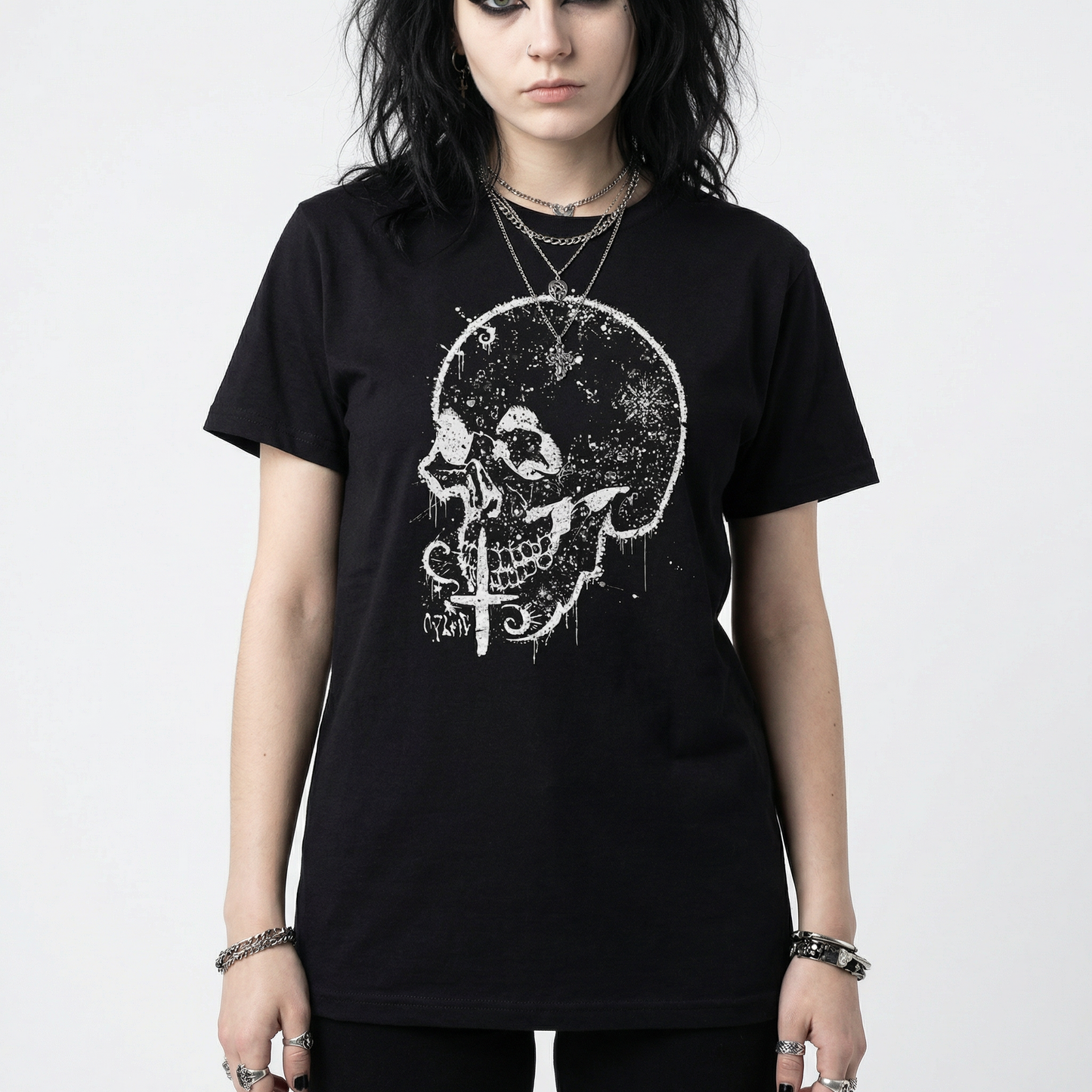 Eroded Skull T-Shirt – Cracked Grunge Bone Art