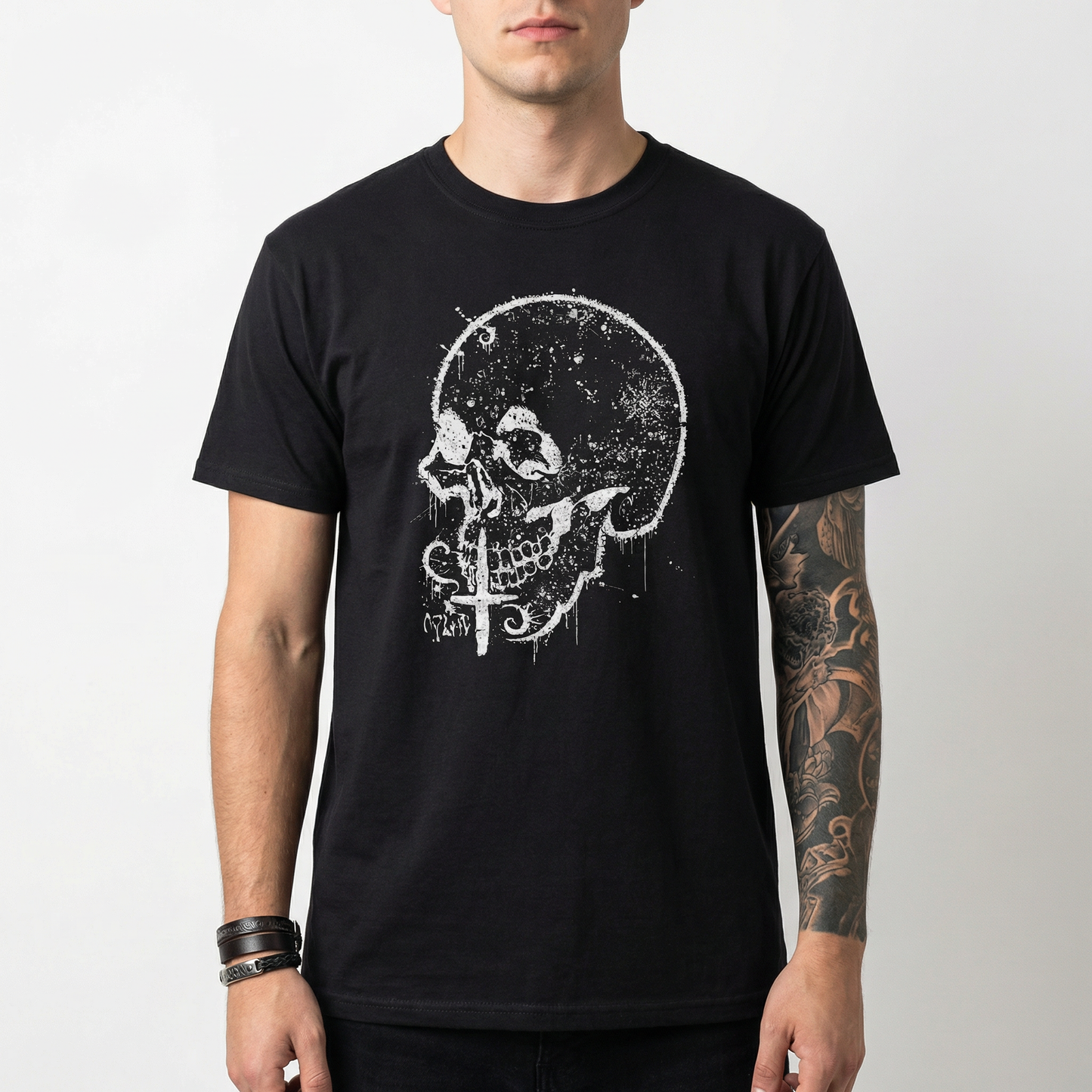 Eroded Skull T-Shirt – Cracked Grunge Bone Art
