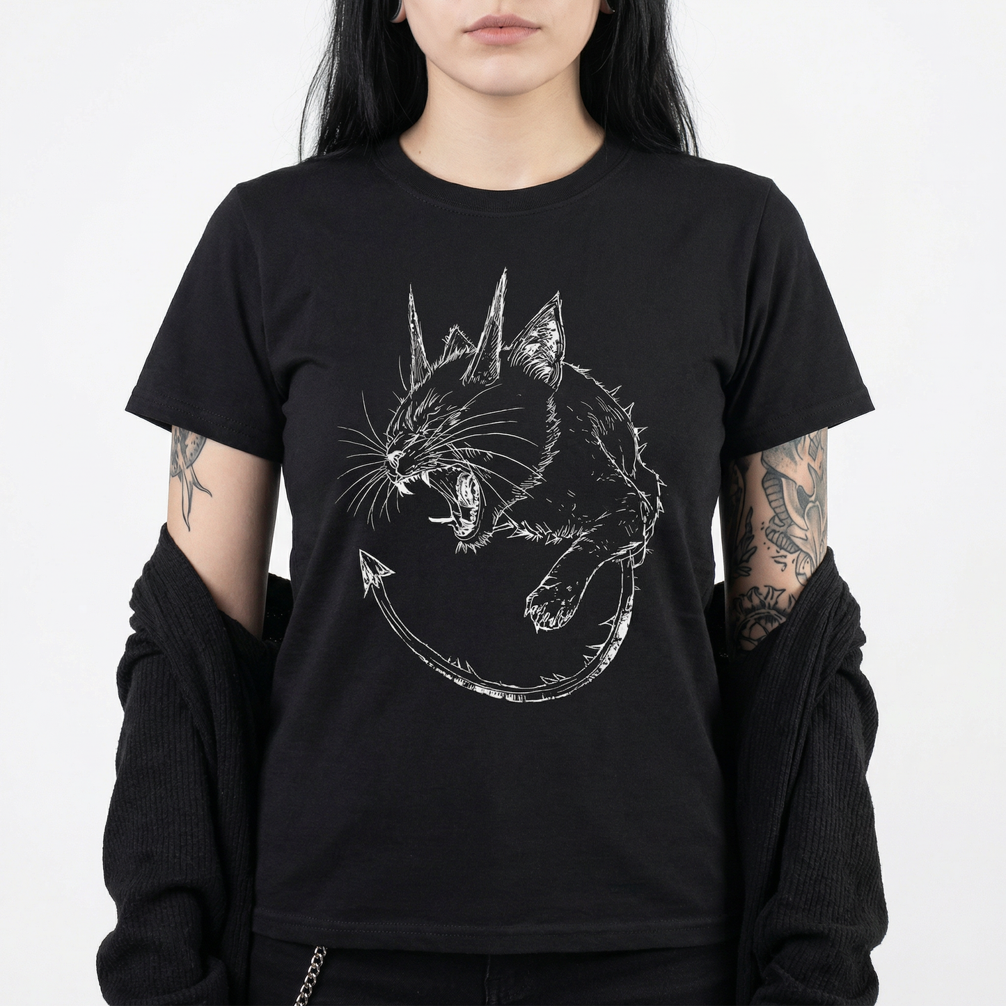 Evil Cat T-Shirt – Dark Gothic Demon Cat Design
