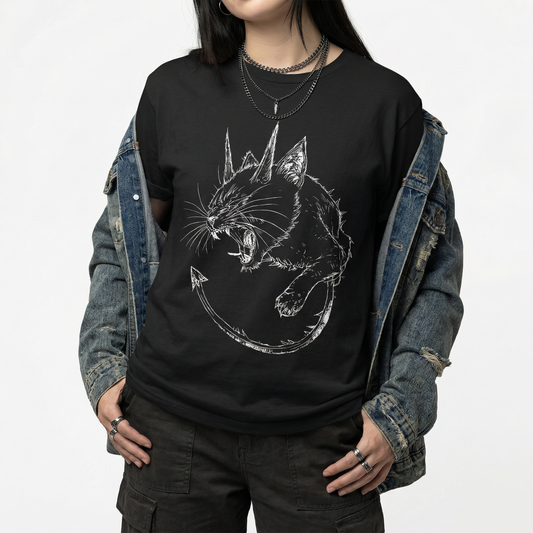 Evil Cat T-Shirt – Dark Gothic Demon Cat Design