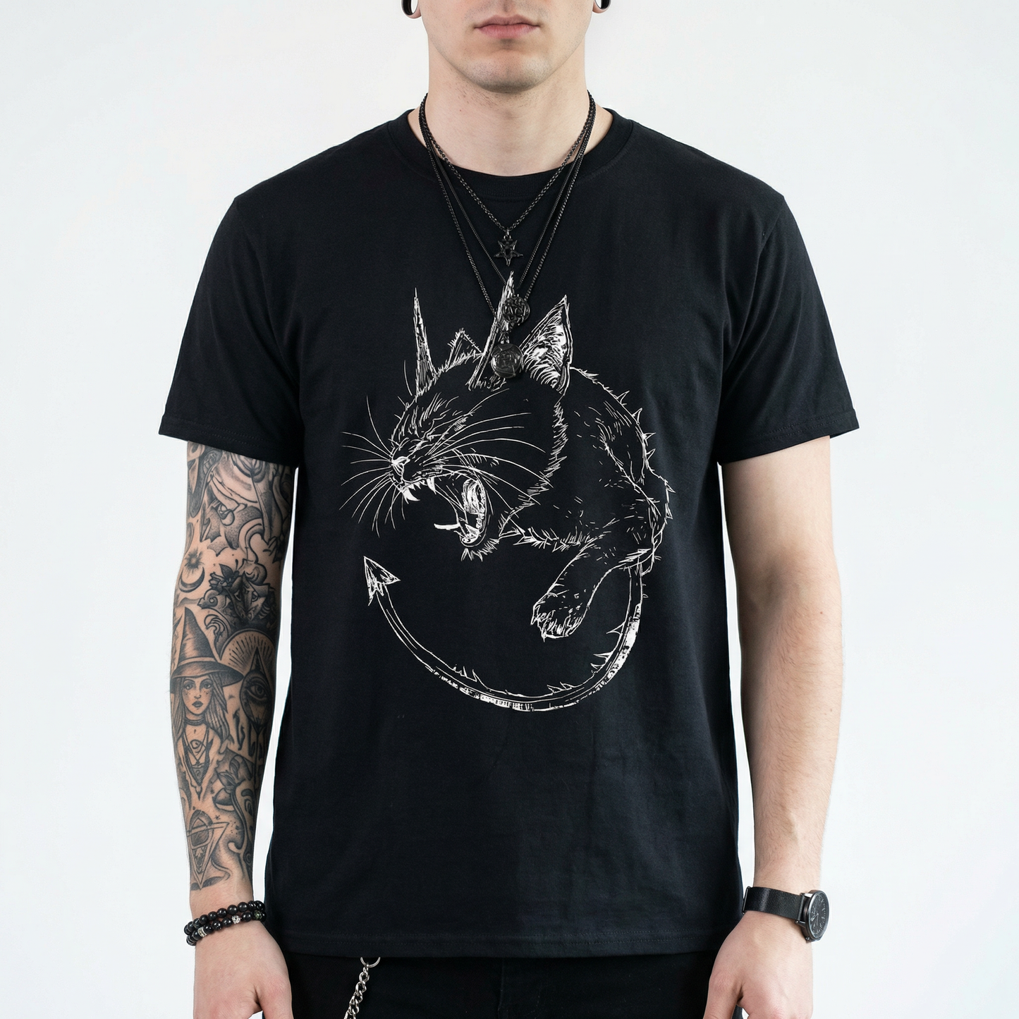 Evil Cat T-Shirt – Dark Gothic Demon Cat Design