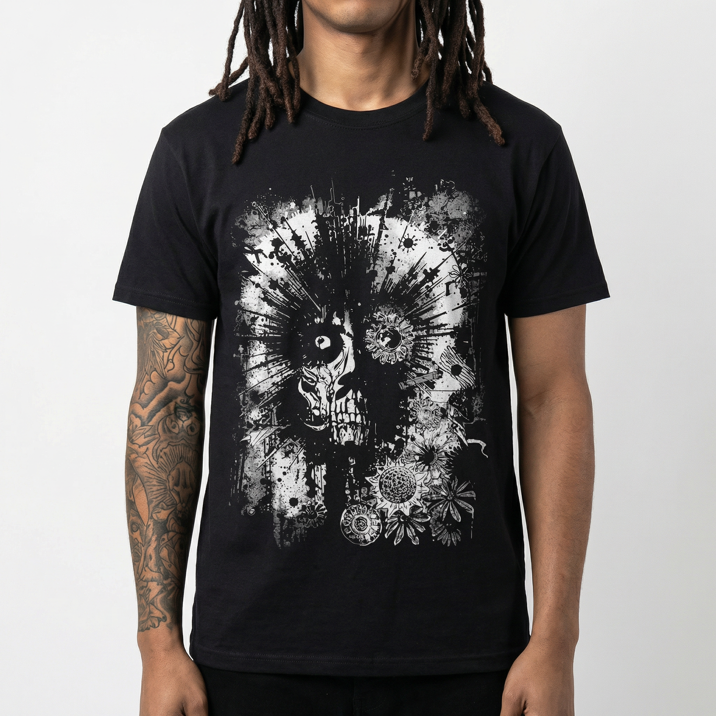 Floral Skullburst T-Shirt – Dark Surreal Grunge Design