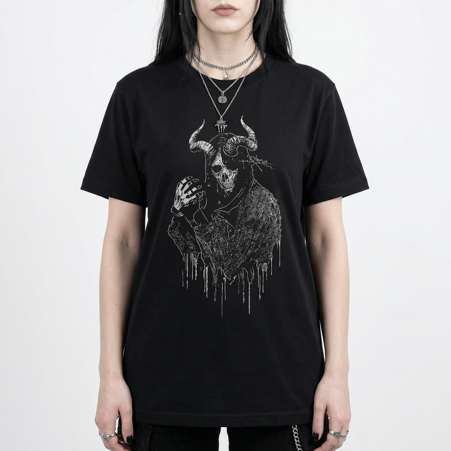 Gothic Horned Skull T-Shirt - Dark Occult Horror Graphic Tee