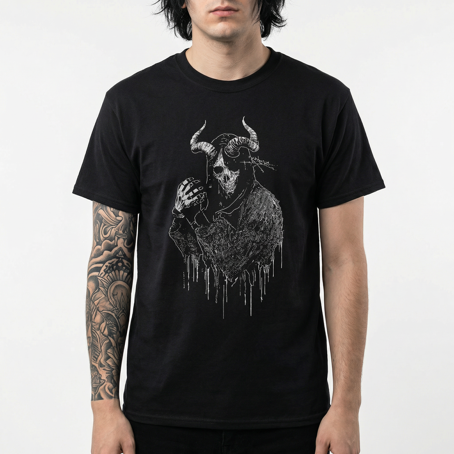 Gothic Horned Skull T-Shirt - Dark Occult Horror Graphic Tee
