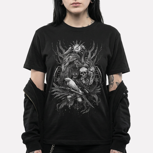 Gothic Skull & Raven T-Shirt – Dark Occult Art Graphic Tee