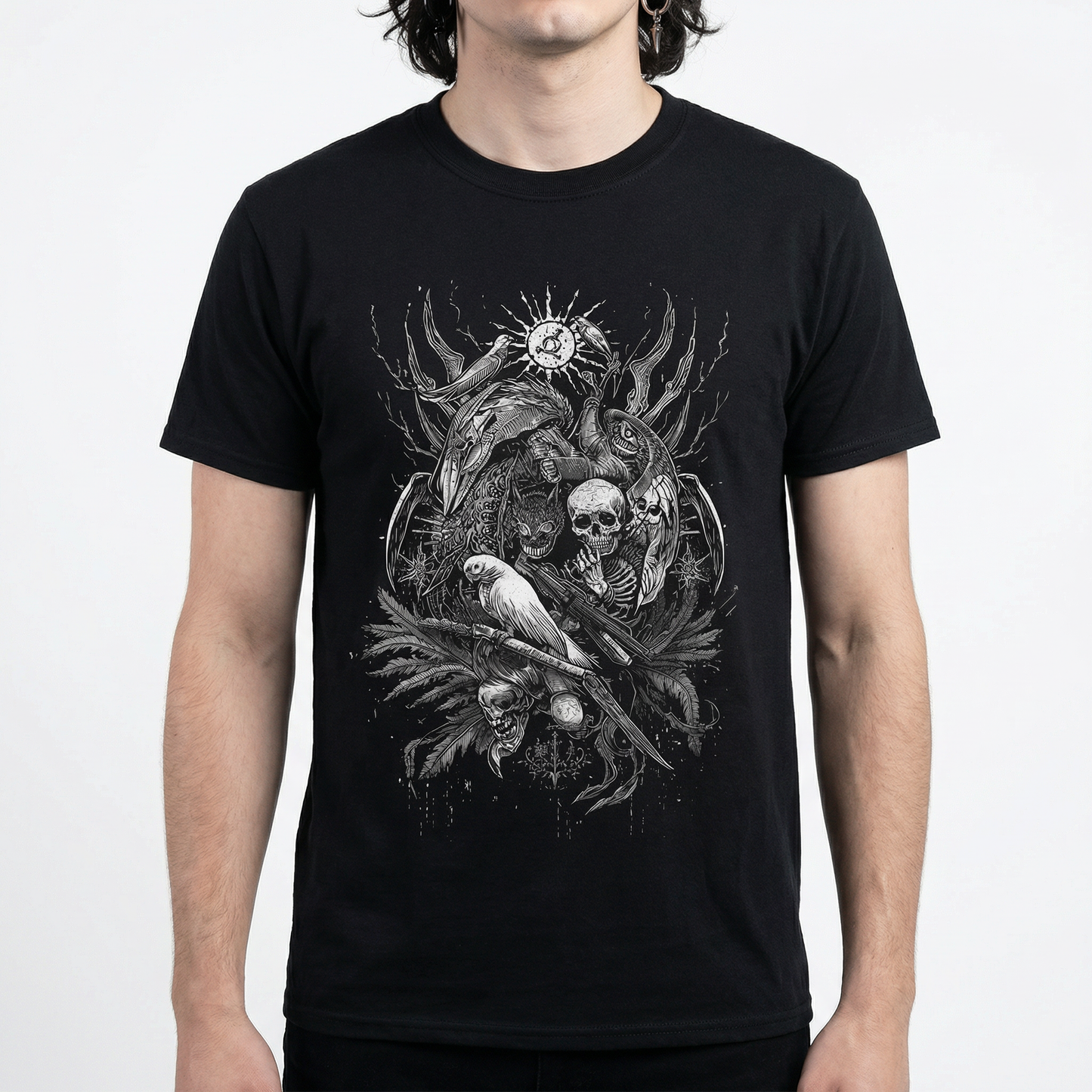 Gothic Skull & Raven T-Shirt – Dark Occult Art Graphic Tee