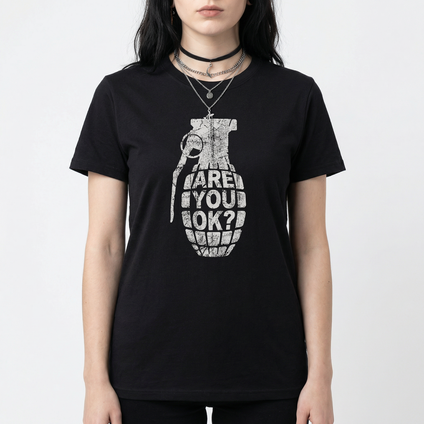 Grenade T-Shirt - “Are You OK?” Distressed Statement Tee