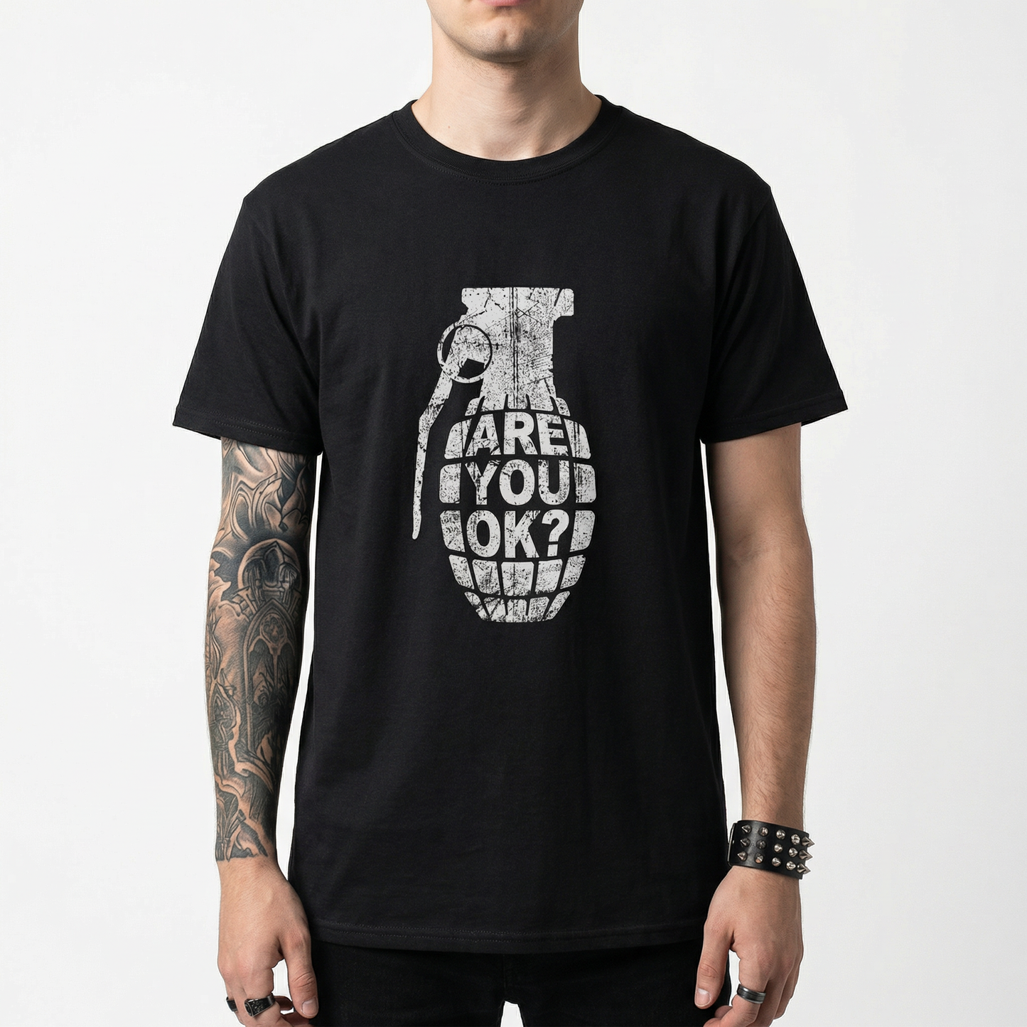 Grenade T-Shirt - “Are You OK?” Distressed Statement Tee