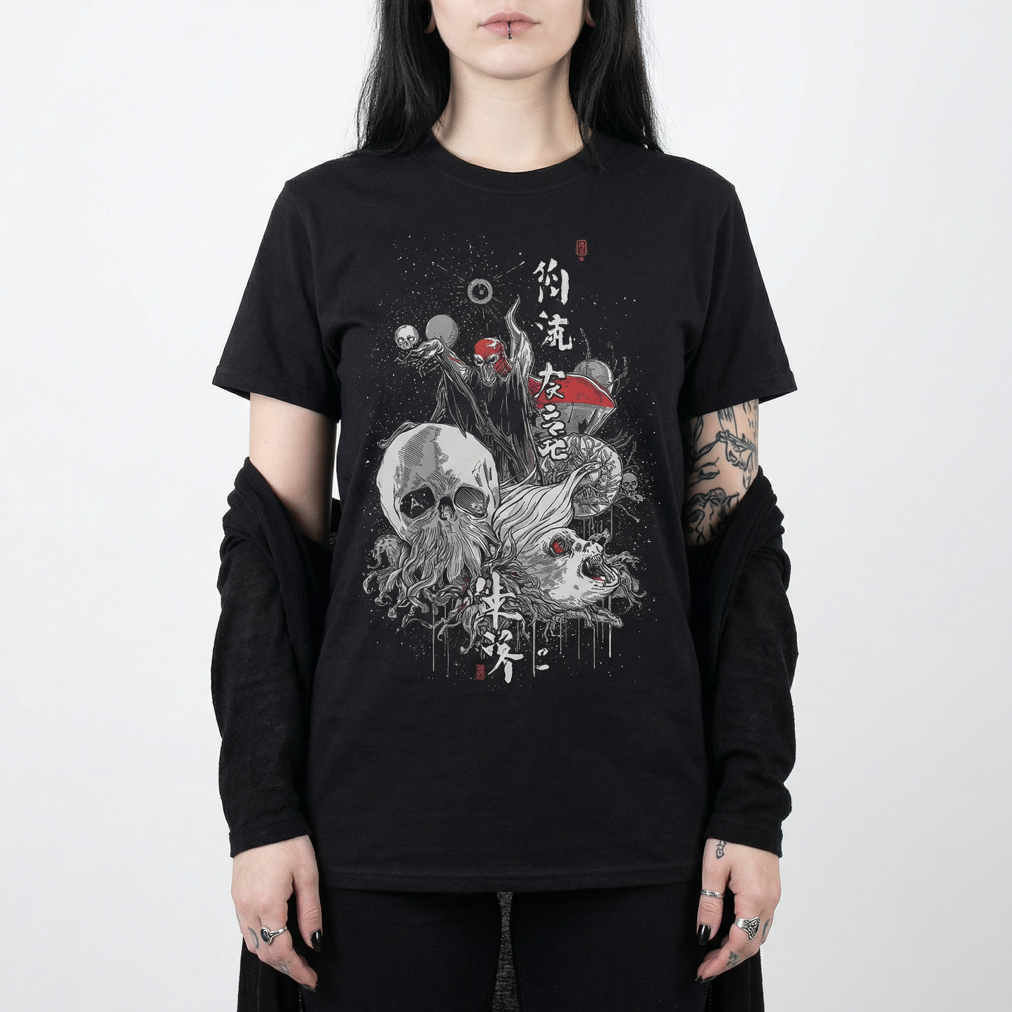 Kanji-Inspired Horror T-Shirt – Surreal Grunge Skull Art