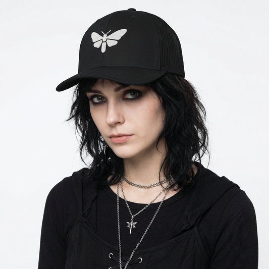 Moth Snapback Trucker Cap – Embroidered Minimal Insect Logo