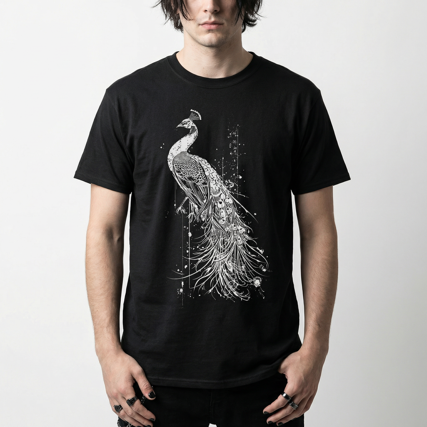 Peacock T-Shirt – Grunge Linework Illustration