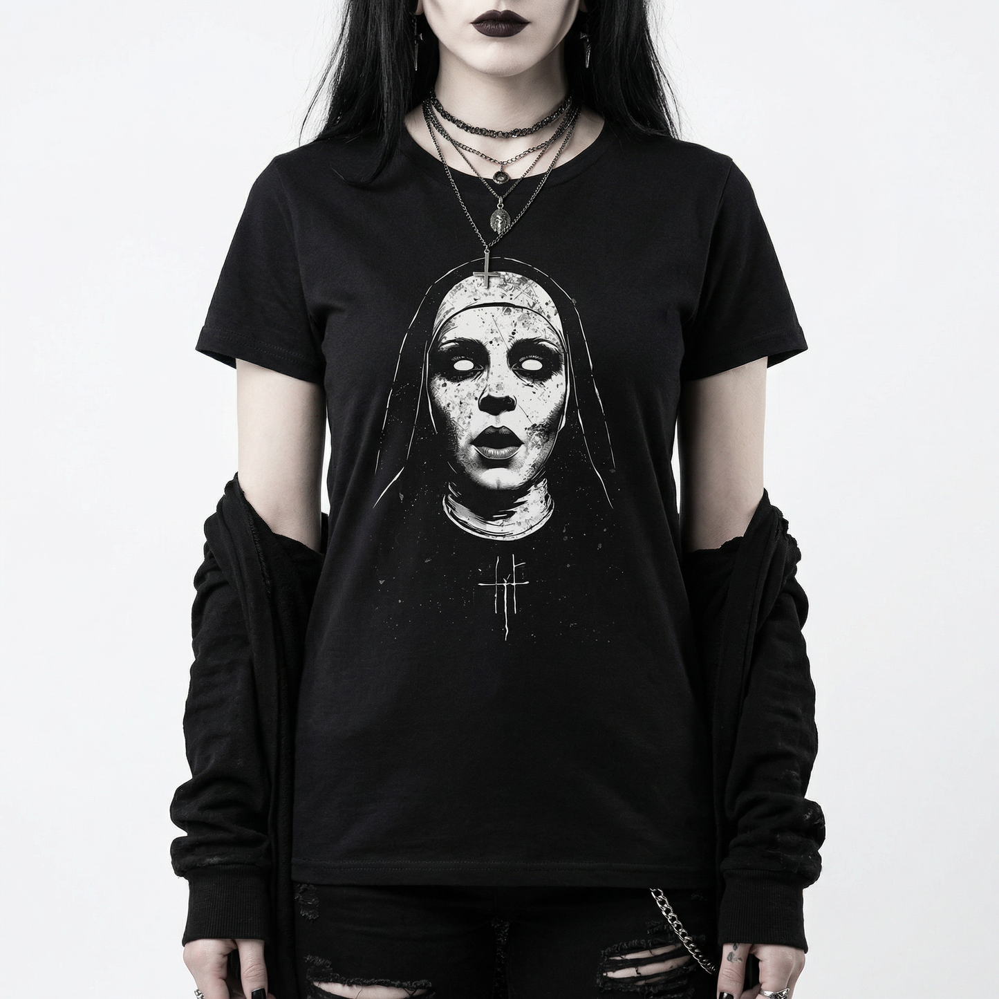 Possessed Nun T-Shirt – Gothic Religious Horror Graphic Tee