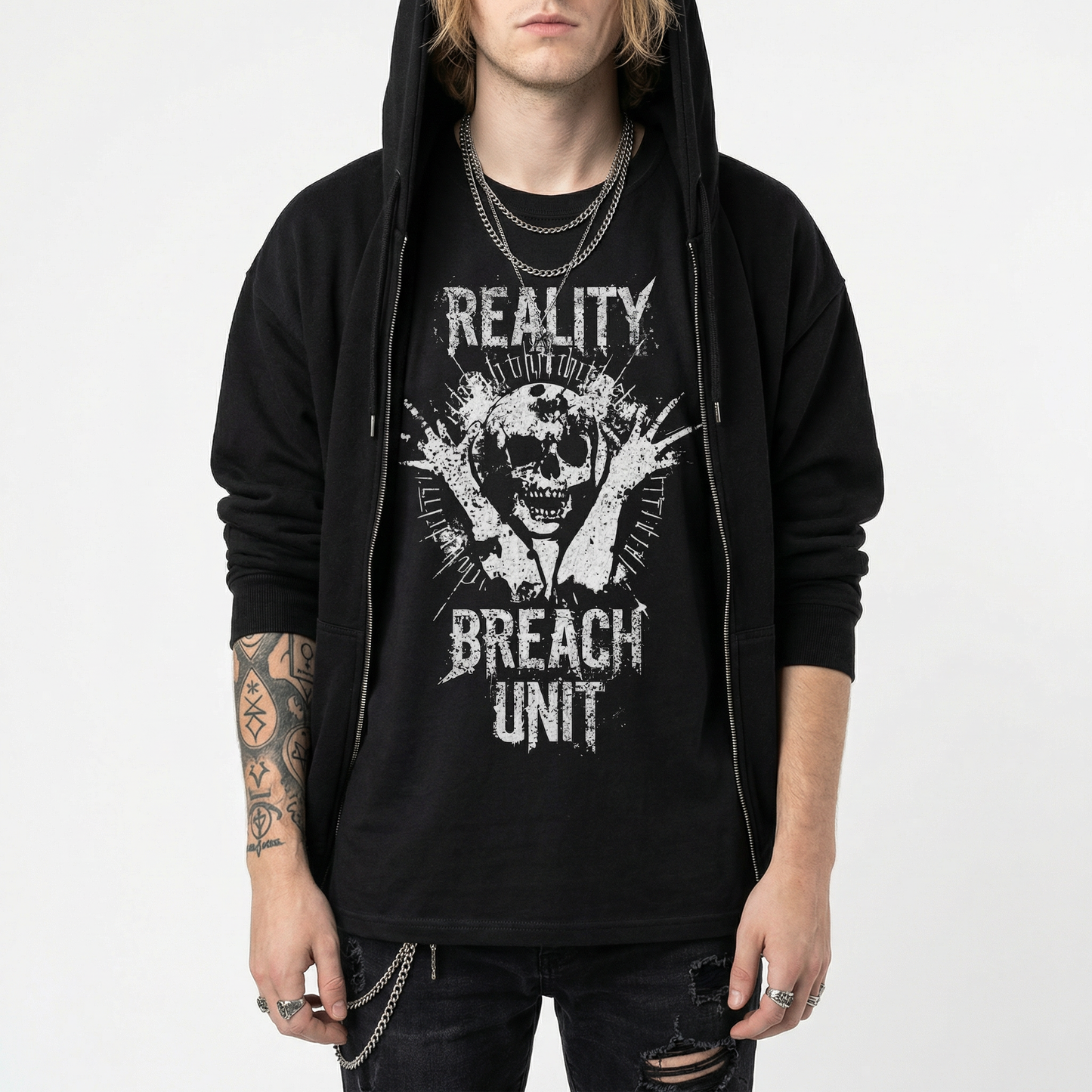 Reality Breach Unit T-Shirt – Distressed Skull Graphic Tee