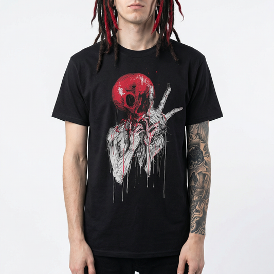 Red Horror Skull T-Shirt – Grunge Distorted Creature