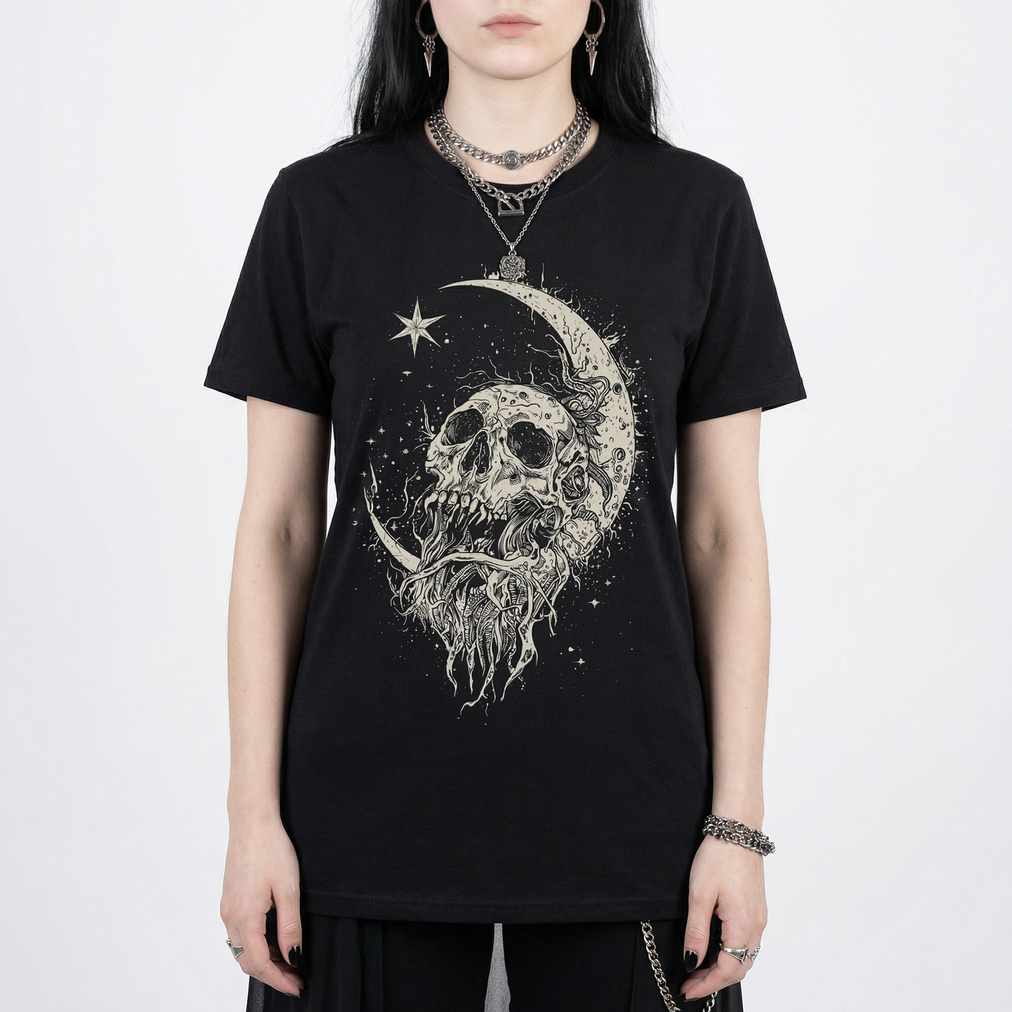 Skull Moon T-Shirt - Witchy Celestial Skull Tee