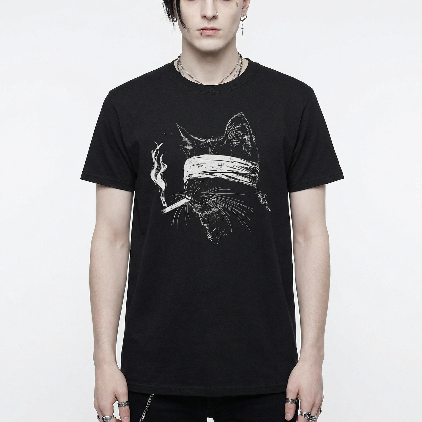 Smoking Cat T-Shirt - Edgy Vintage Noir Tee