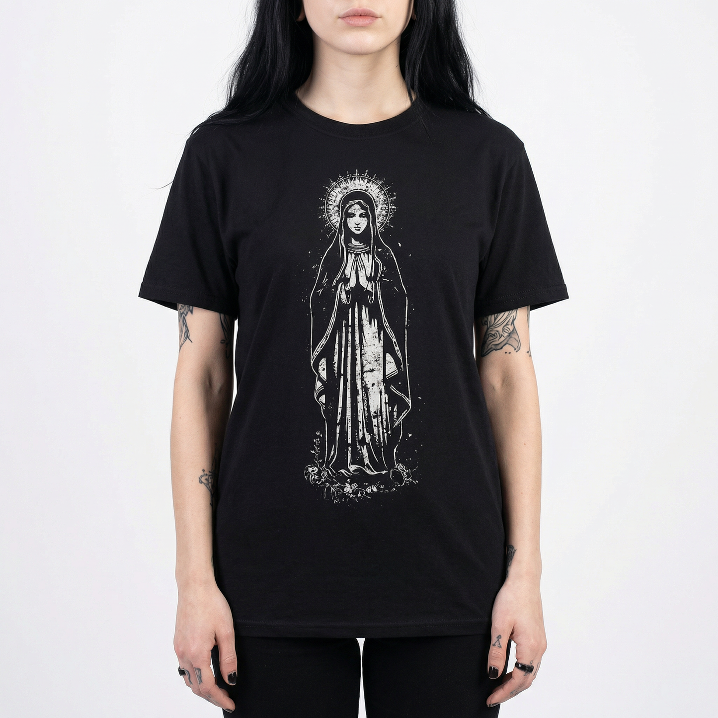 Virgin Mary T-Shirt – Gothic Religious Illustration