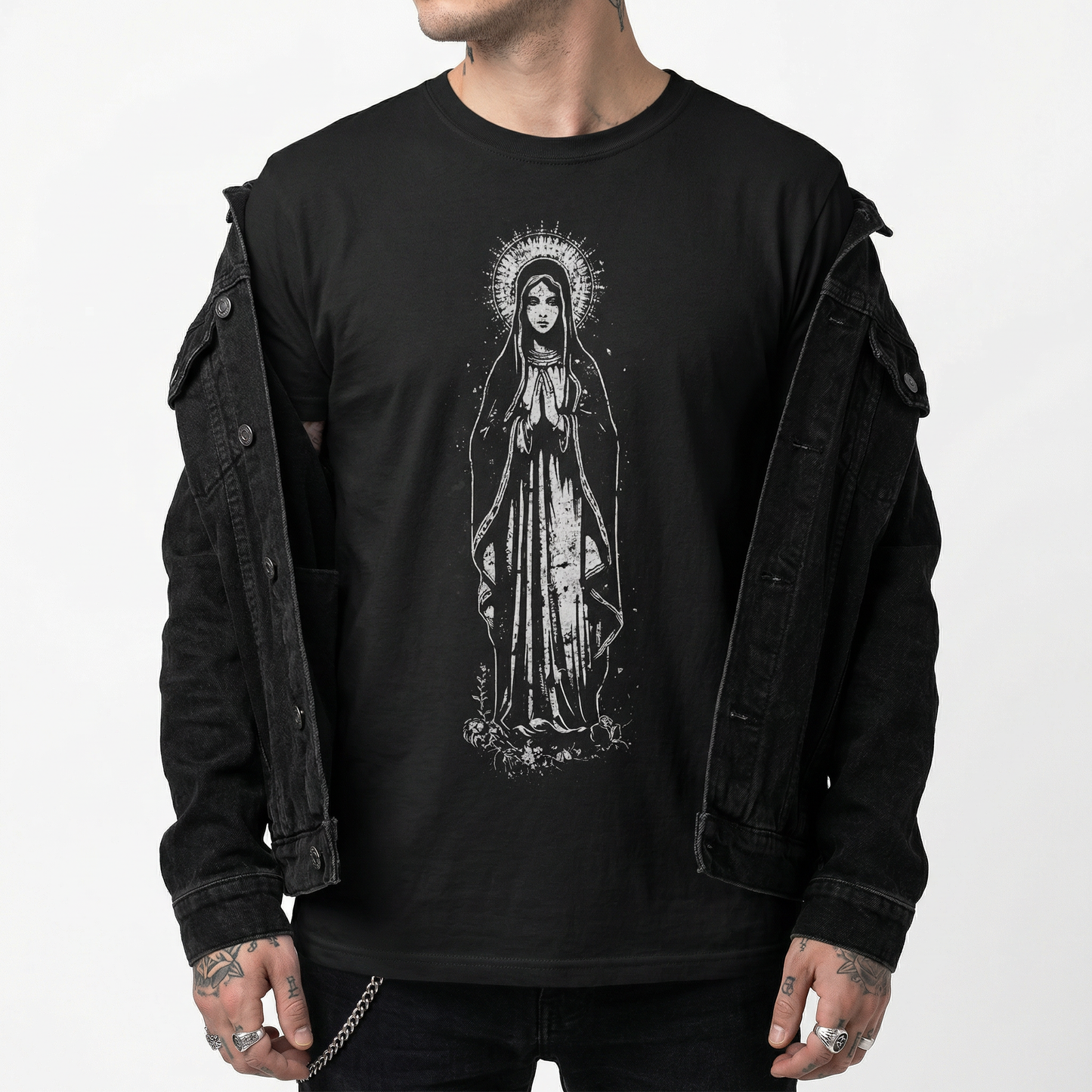 Virgin Mary T-Shirt – Gothic Religious Illustration
