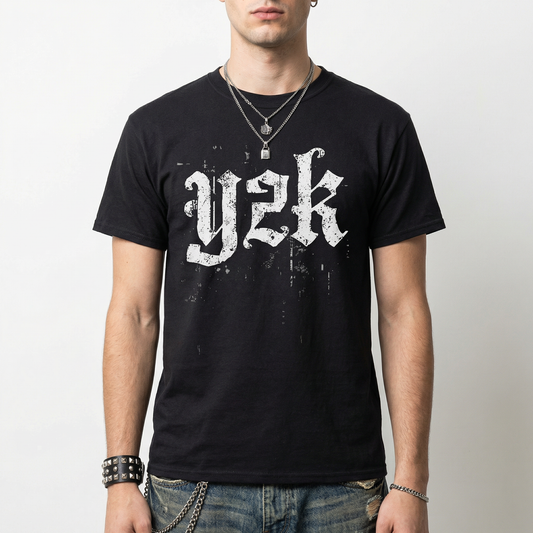Y2K Gothic Grunge T-Shirt – Distressed Old English Design