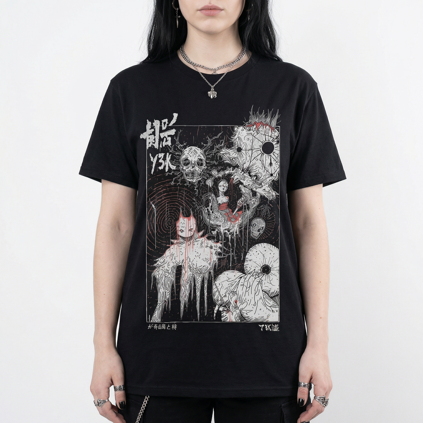 Y3K Horror Streetwear T-Shirt – Japanese Style Chaos Art